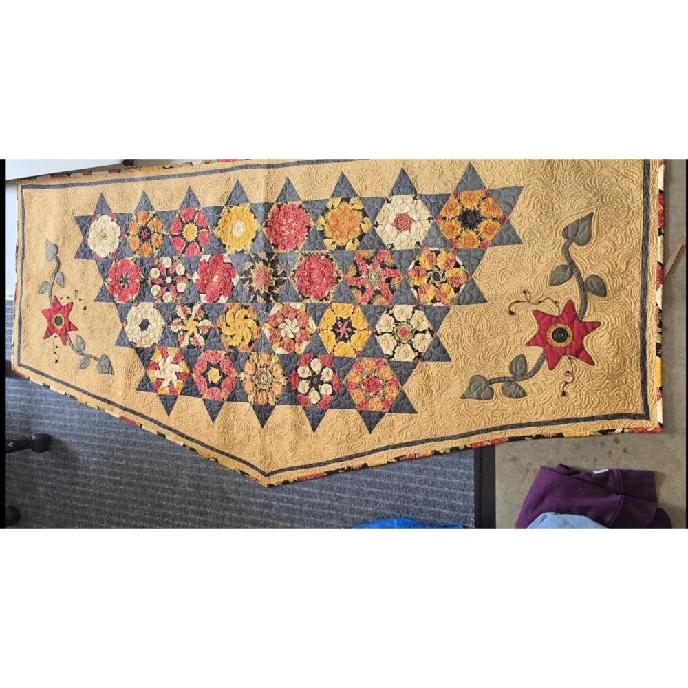 Handmade Floral Patchwork Quilt Bed Runner Buffet Table Runner Quilted OOAK